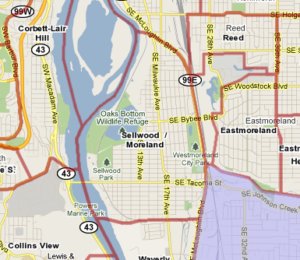 the Sellwood-Moreland neighborhood boundaries